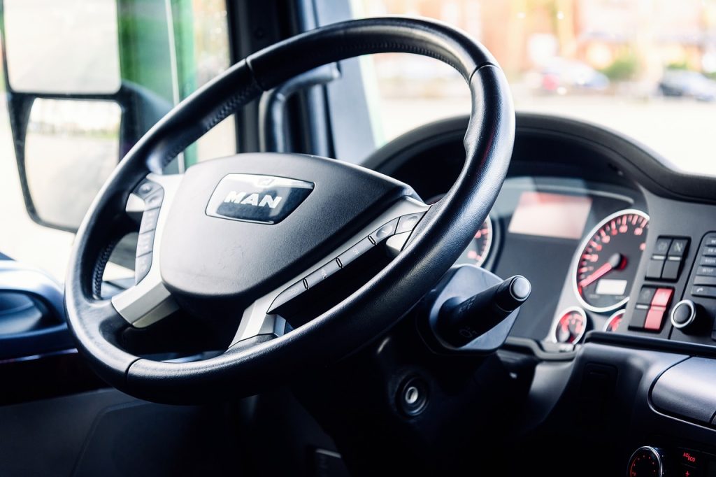 steering wheel, cockpit, truck